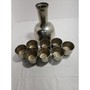 Newburyport VTG Pewter Wine Pitcher And 8 Pewter Cups